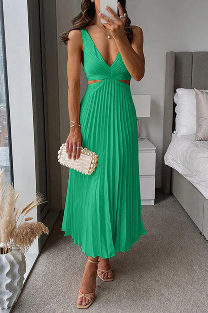 Valenzora | Summer Social Spots Pleated Cutout Waist Loose Midi - 6 Colors
