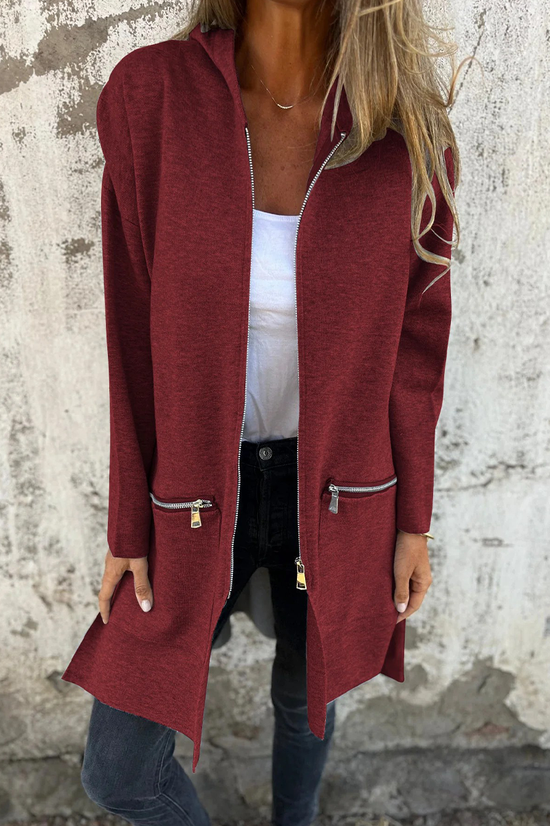 Valenzora | Casual everyday slit zip-up hooded outerwear - 9 colours