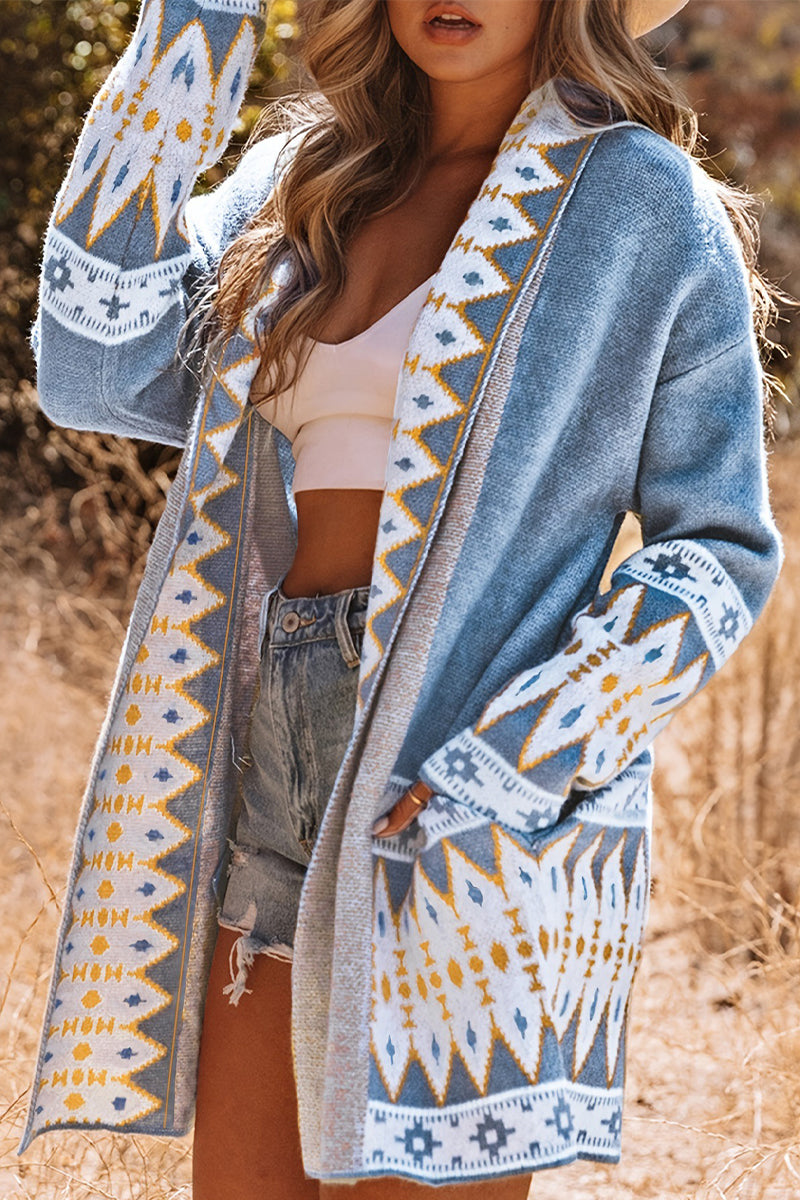 Valenzora | Casual Street Colorblock Pocket Weave Contrast Cardigan Collar Outerwear
