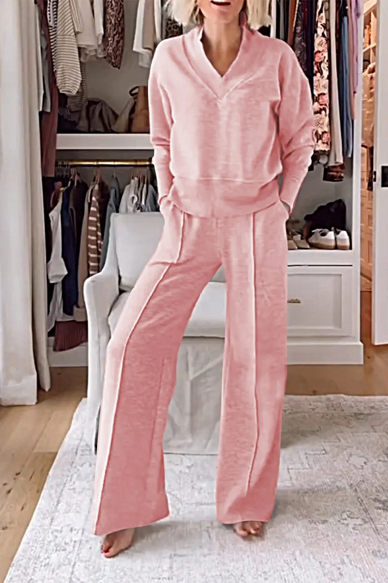 Valenzora | Casual patchwork V-neck long sleeve two-piece set - 7 colours