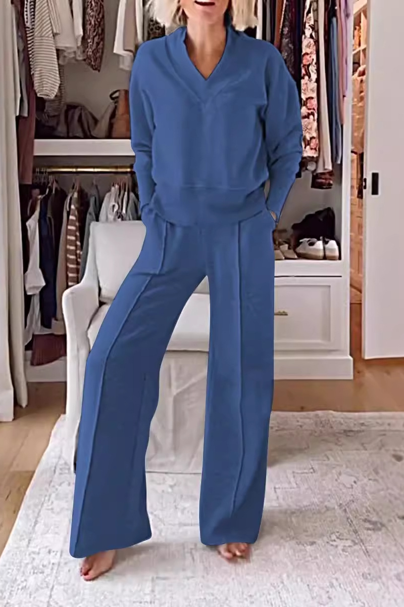 Valenzora | Casual patchwork V-neck long sleeve two-piece set - 7 colours