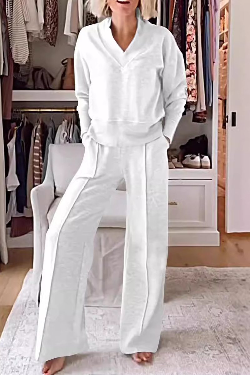 Valenzora | Casual patchwork V-neck long sleeve two-piece set - 7 colours