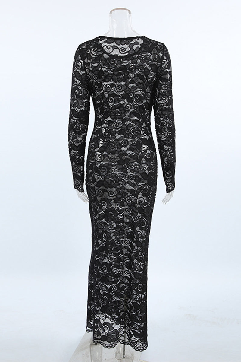 Valenzora | Sexy Lace Sheer O-Neck Lace Dress Dresses