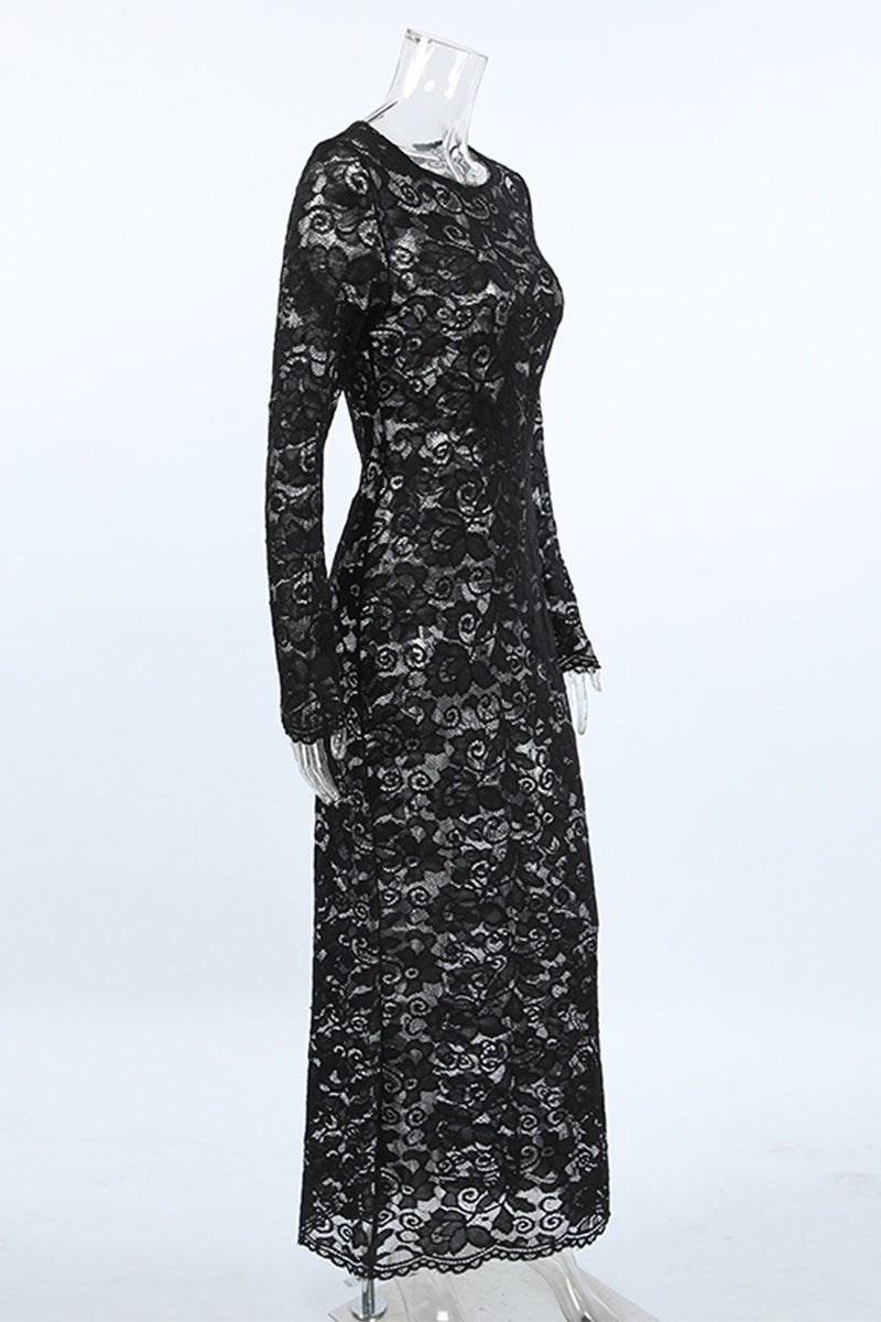 Valenzora | Sexy Lace Sheer O-Neck Lace Dress Dresses