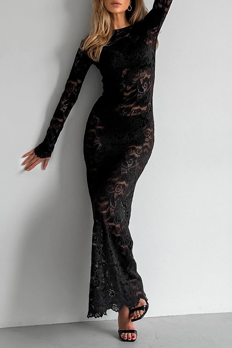 Valenzora | Sexy Lace Sheer O-Neck Lace Dress Dresses