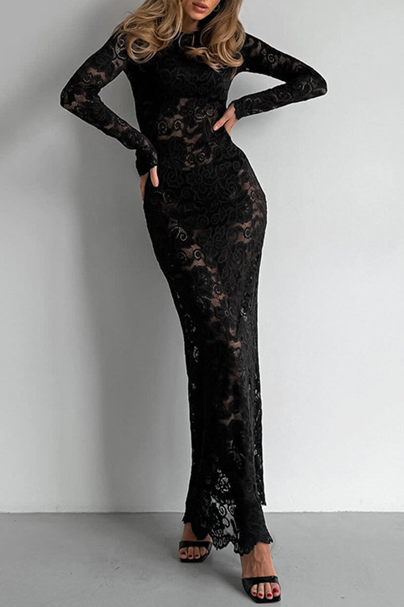 Valenzora | Sexy Lace Sheer O-Neck Lace Dress Dresses