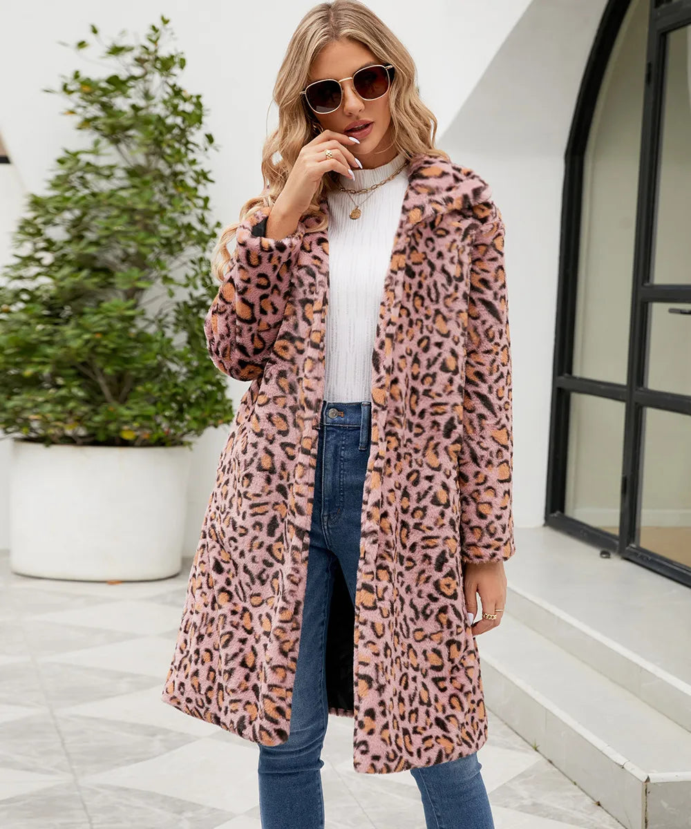 Valenzora | Fleece-Mantel mit Leopardenmuster