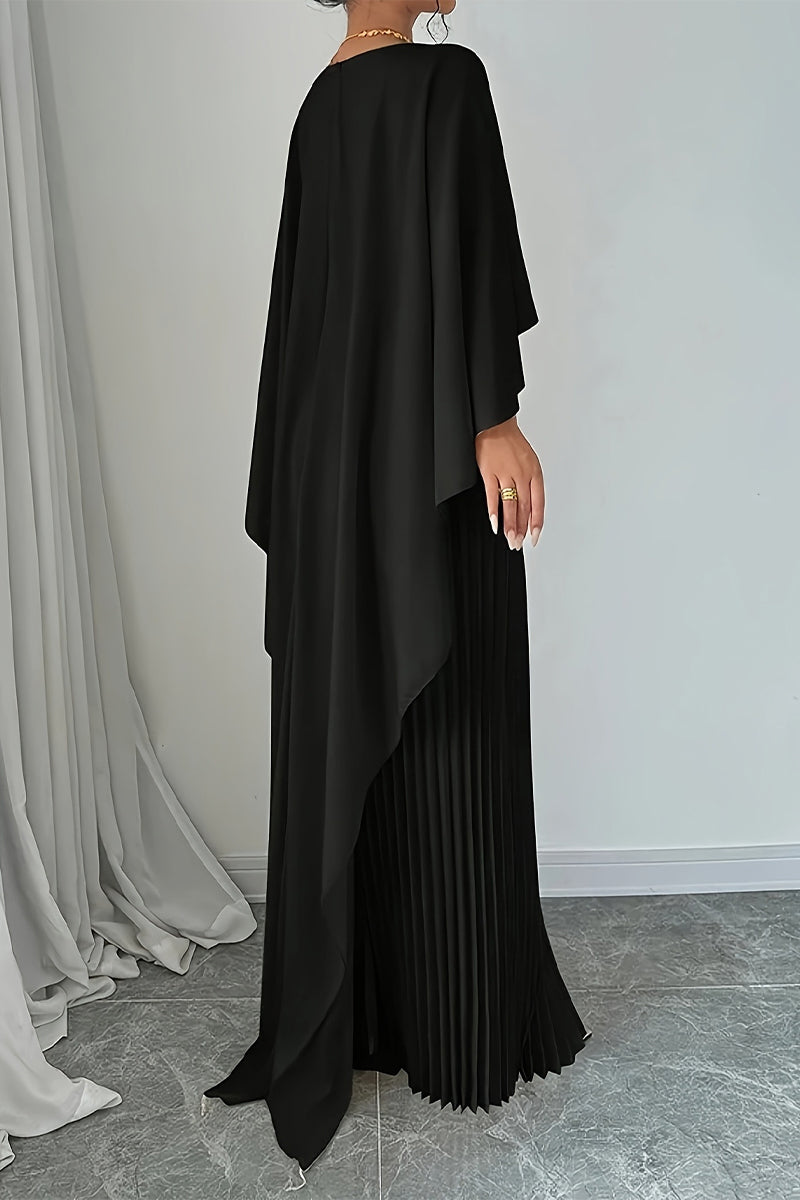 Valenzora | Elegante, unregelmäßig plissierte O-Neck Maxikleider - 3 Farben