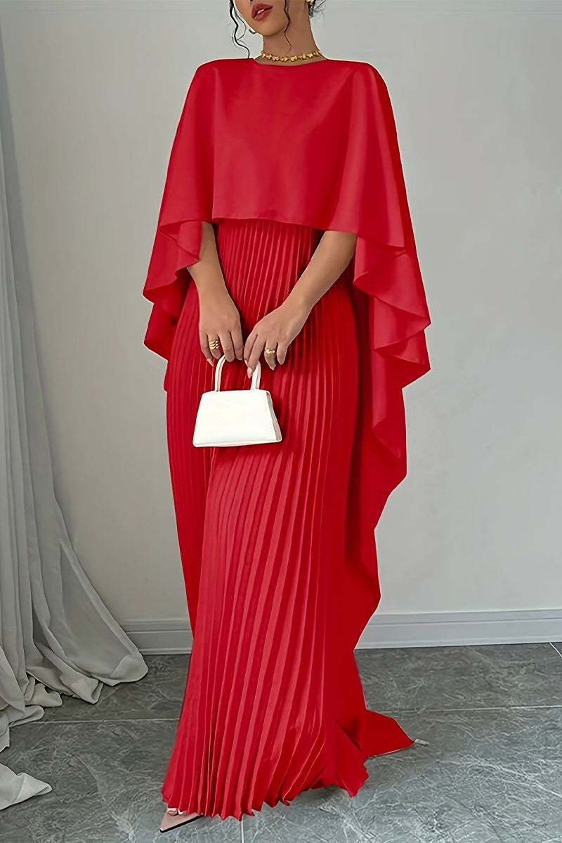 Valenzora | Elegante, unregelmäßig plissierte O-Neck Maxikleider - 3 Farben