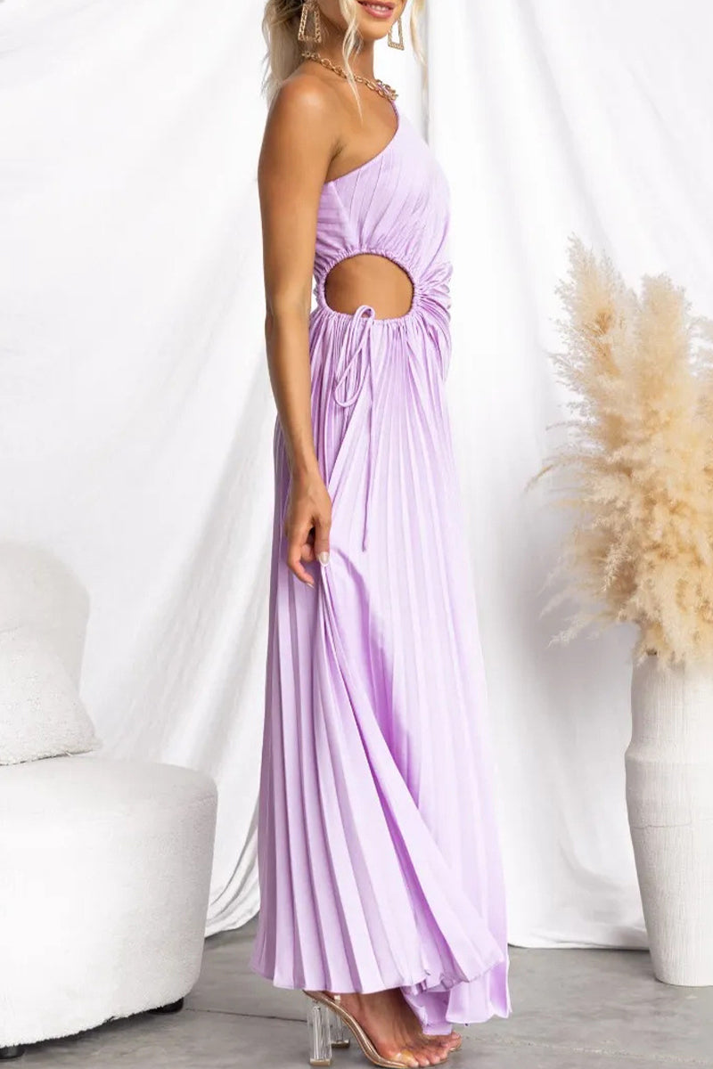Valenzora | Sexy Drawstring Pleated Slanted Shoulder Pleated Dresses - 4 Colors