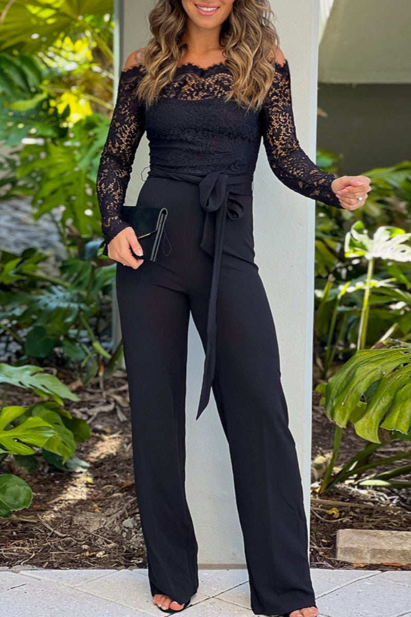 Valenzora | Sexy Casual Elegant Lace Patchwork Backless Off-Shoulder Bodycon Jumpsuits