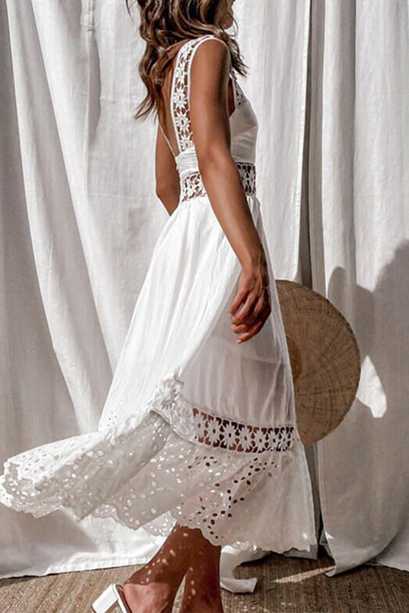 Valenzora | Casual everyday lace patchwork square collar slip dresses