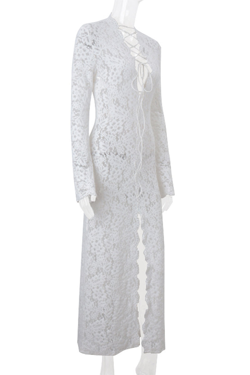 Valenzora | Sexy Lace Sheer Strapless V-Neck Lace Dress Dresses