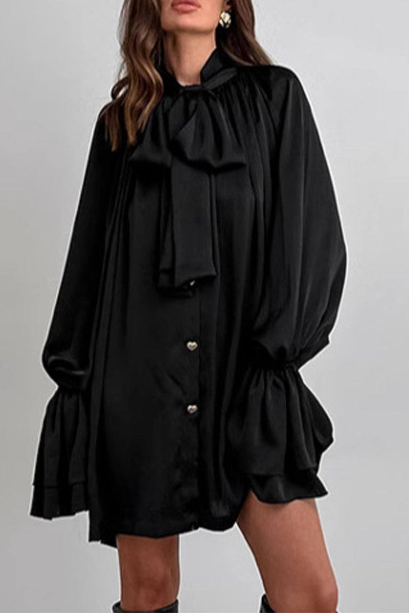 Valenzora | Elegant lace-up strap collar A-line dresses - 3 colors