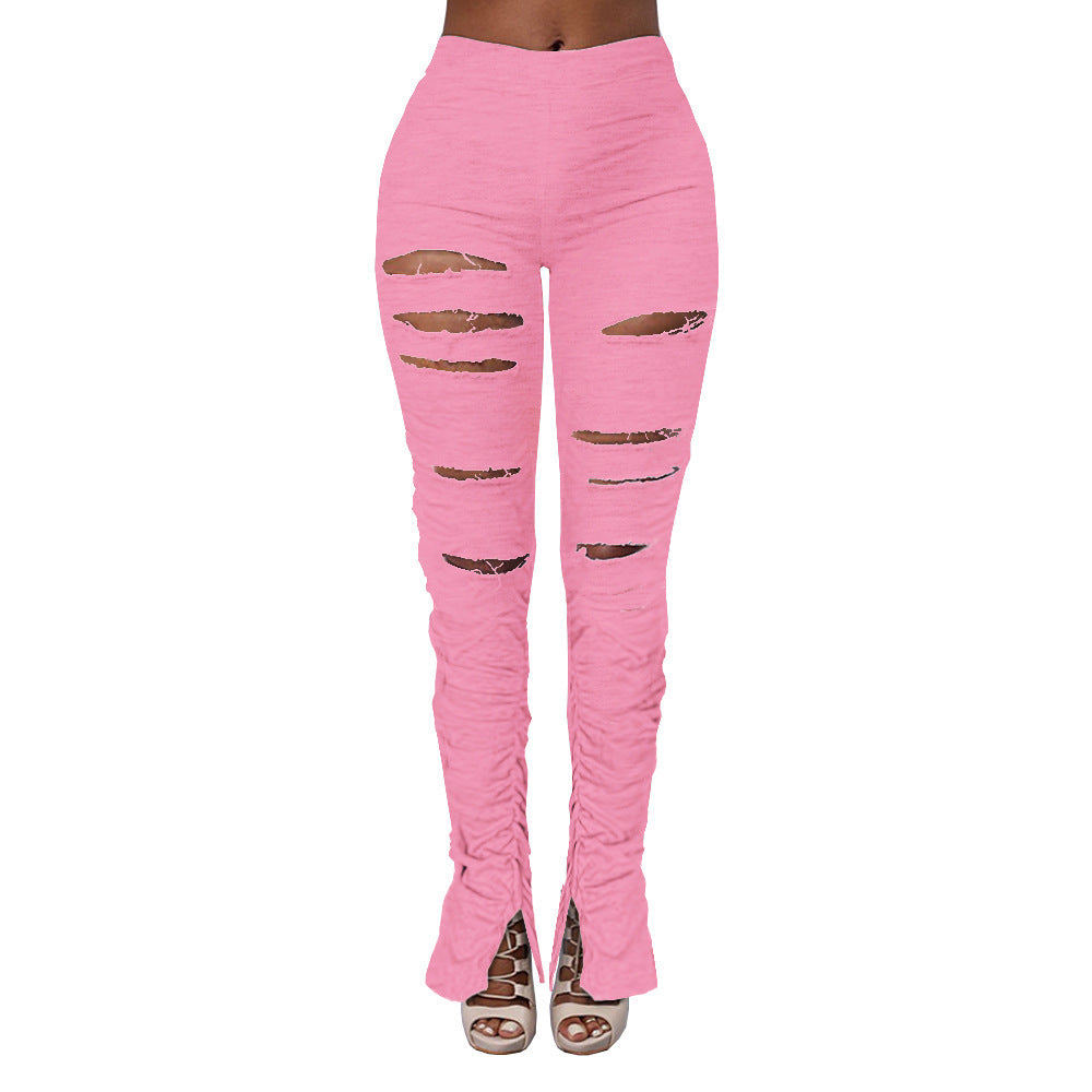 Valenzora | High-waisted ripped fabric gathered trousers