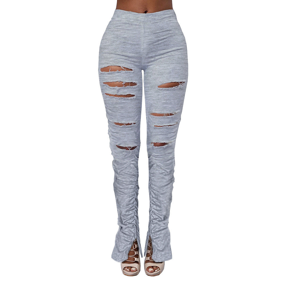 Valenzora | High-waisted ripped fabric gathered trousers