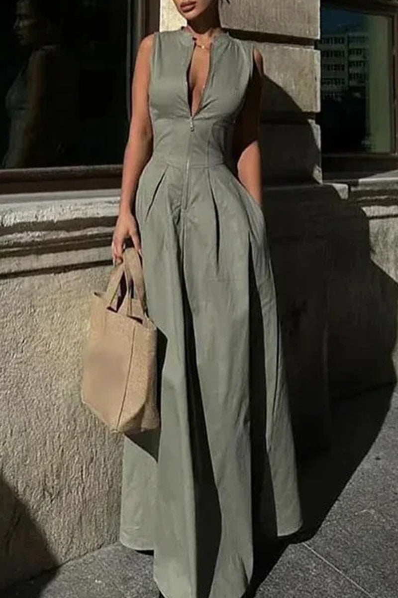 Valenzora | Casual Street Pocket Zip O-Neck Long Dresses - 3 Colors