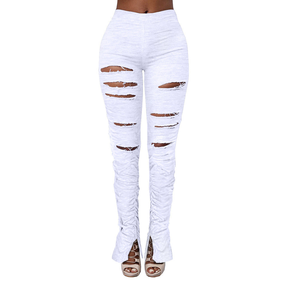 Valenzora | High-waisted ripped fabric gathered trousers