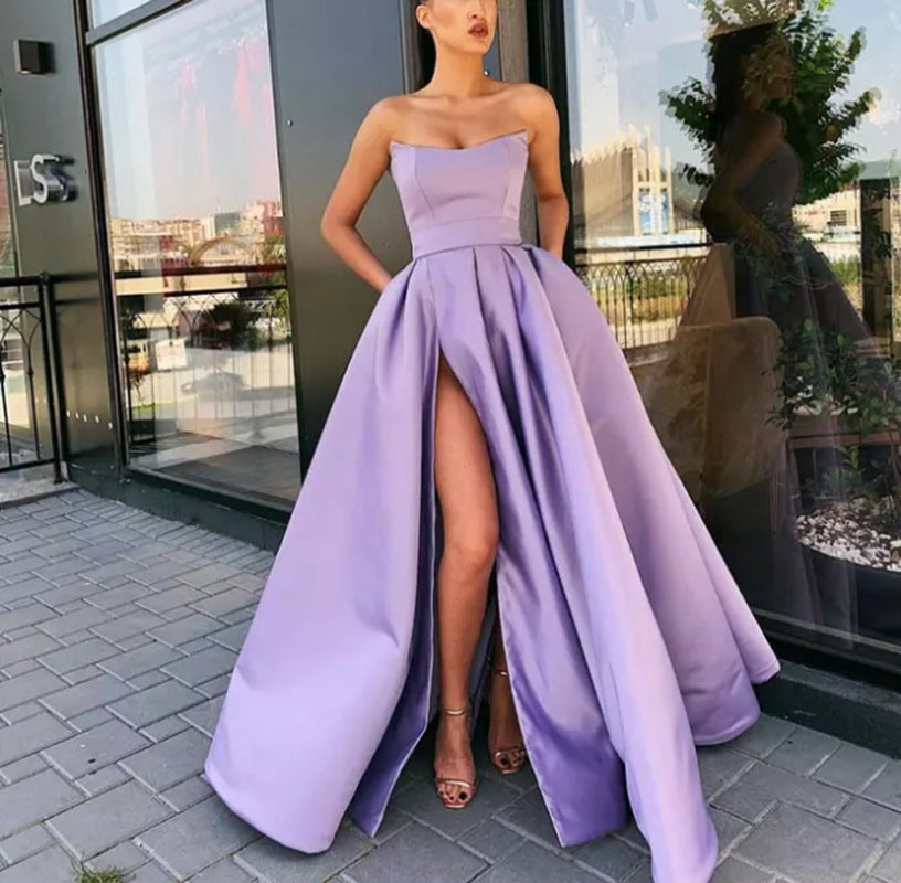 Elegantes Abendkleid für Damen mit tiefem Schlitz und fließendem Rock, Größe [Größe]
