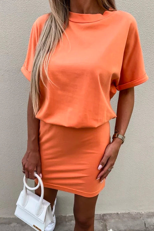 Valenzora | Rosiedress Round Neck Short Sleeve Fitted Solid Color Mini Dress