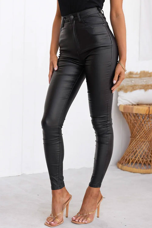 Valenzora | High-Waist-Hose aus Kunstleder, Stretch, schmale Passform