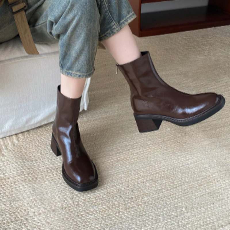 Valenzora | Elegante Stiefeletten aus Leder mit Blockabsatz für Damen
