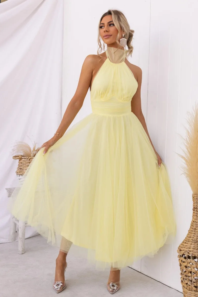 Valenzora | Halter Tulle Midi Dress