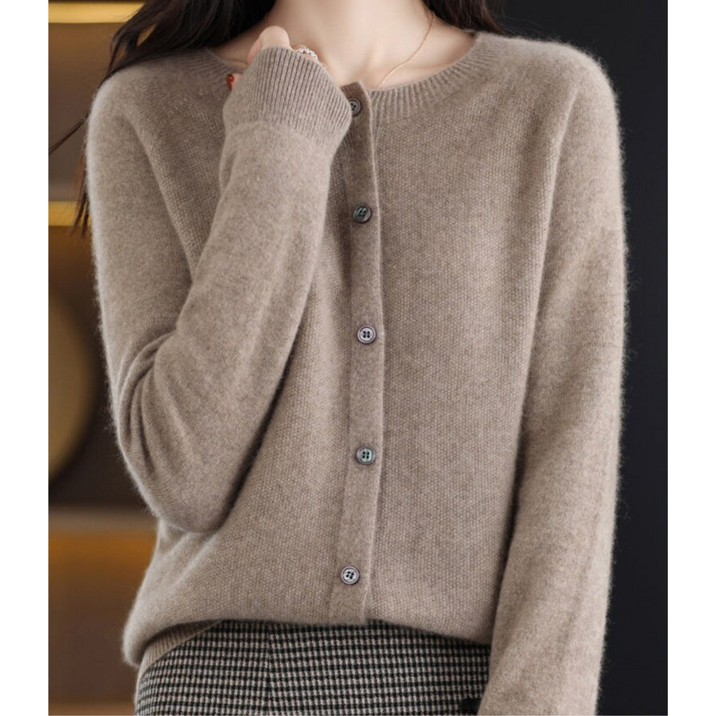 Valenzora | Merino wool women's O-neck cardigan cashmere sweater