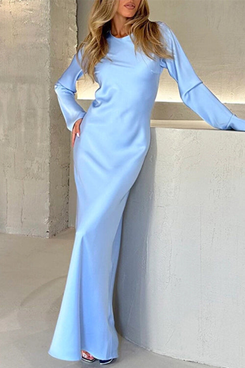 Valenzora | Rosiedress Round Neck Long Sleeve Satin Maxi Party Dress
