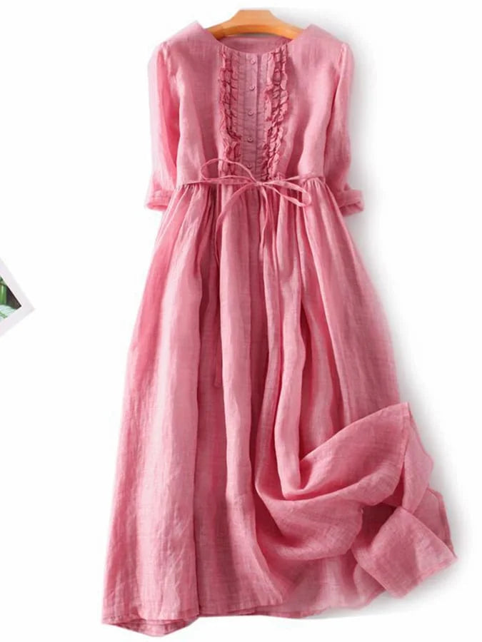 Valenzora | Cotton Linen Ruffled Dress