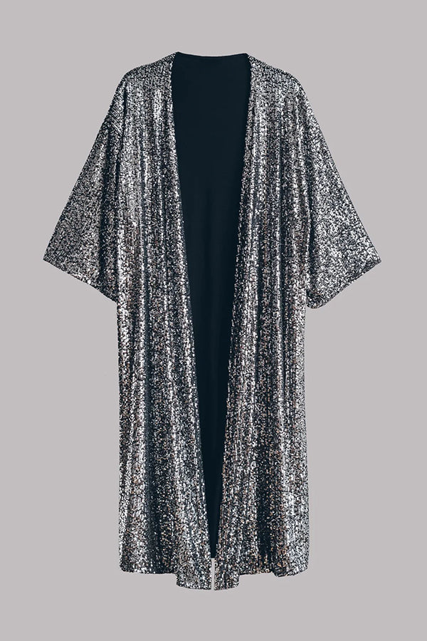Valenzora | Disco Glamour Pailletten Kimono mit ausgestellten Ärmeln