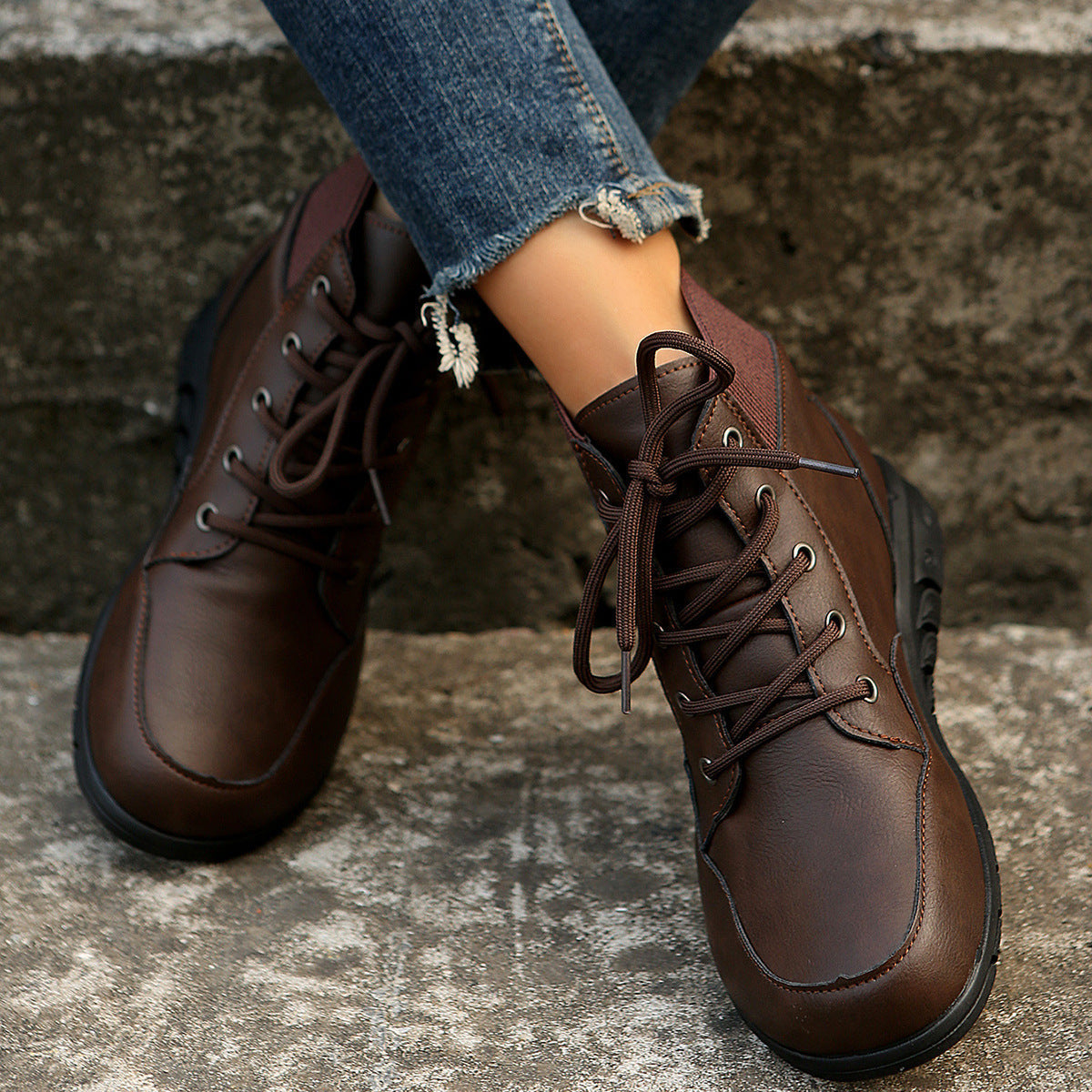Valenzora | Damen-Schnürstiefel - Robuste Stiefeletten mit elastischem Bund und rutschfester Sohle