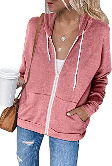 Women's casual hooded sweatshirt with full-length zipper and practical pockets, size S