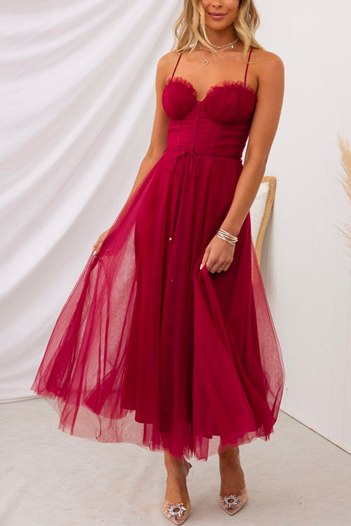 Valenzora | Rosiedress Open Back Fitted Swing Maxi Cami Tulle Dress