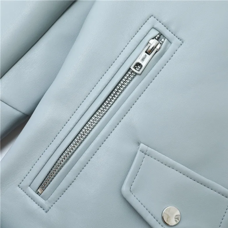 Valenzora | Damen Biker-Lederjacke mit Reißverschlüssen und Gürtel