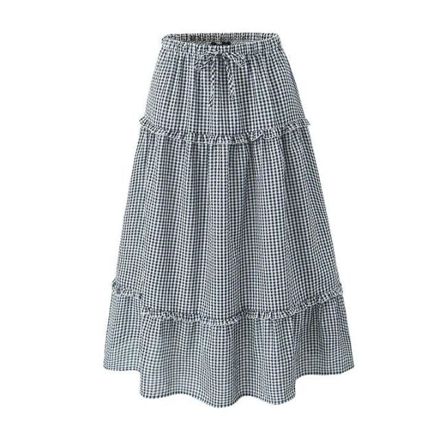 Valenzora | Gestufter Midirock aus Gingham mit Rüschen