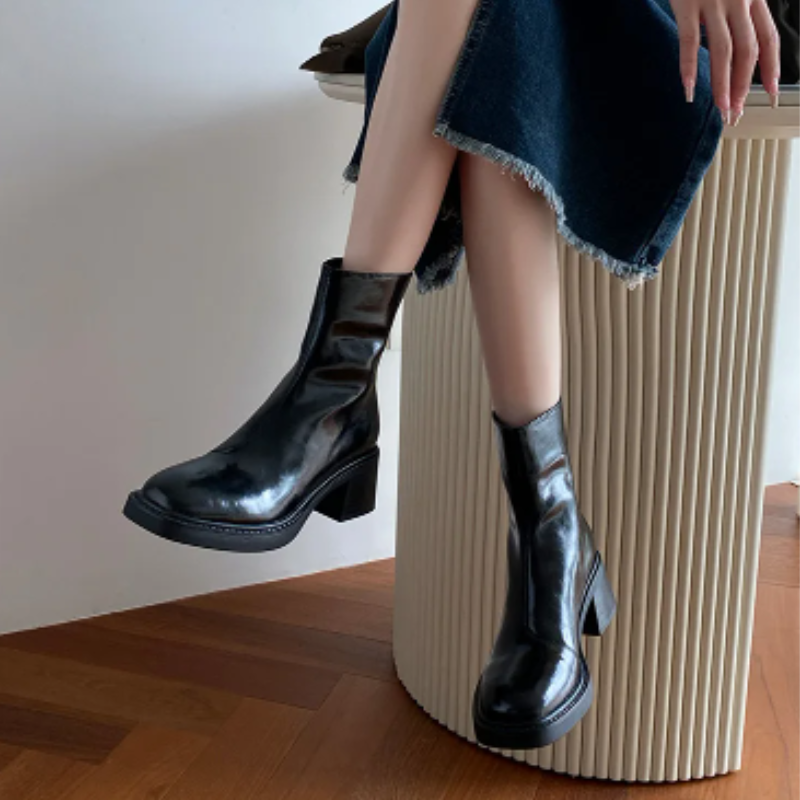 Valenzora | Elegante Stiefeletten aus Leder mit Blockabsatz für Damen