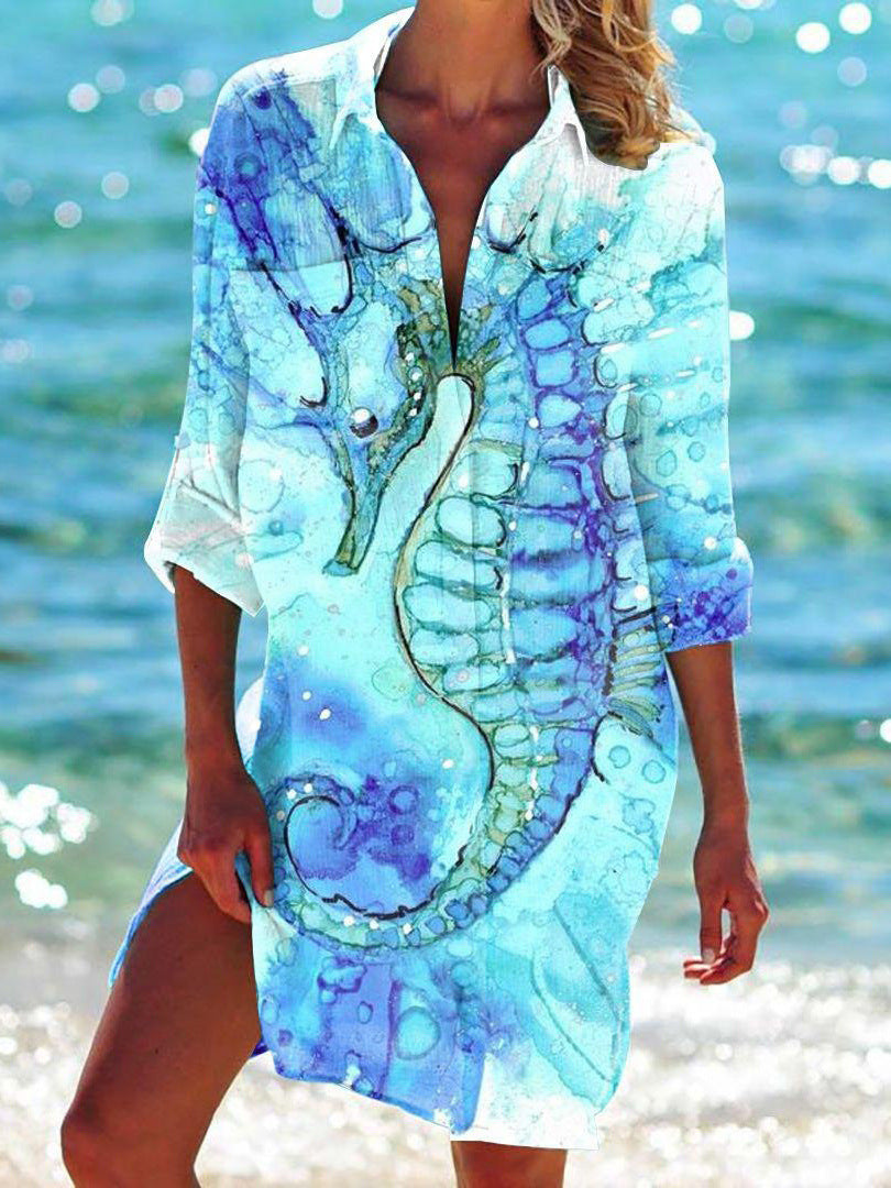 Valenzora | Bikini-Jacke Hemd Badeanzug Cardigan Damenbekleidung Print Urlaub Strandhemd