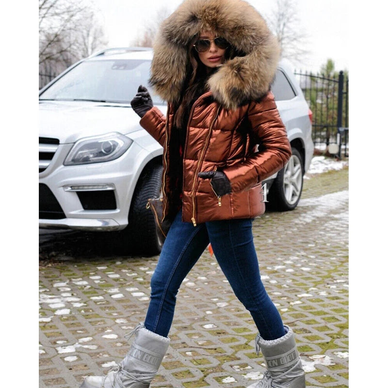 Valenzora - Paris - Stylische Jacke mit Kunstfellfutter, Kapuze und Kragen