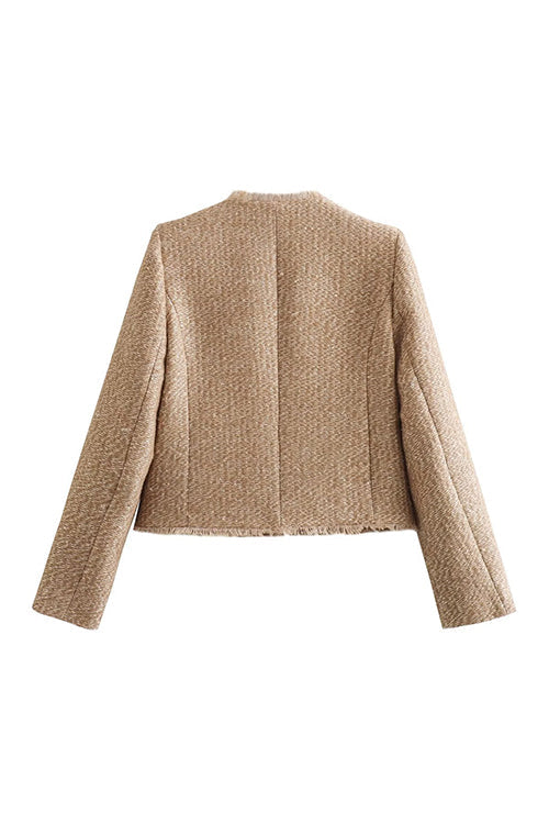 Valenzora | Rosiedress Button Up Frayed Hem Short Tweed Jacket