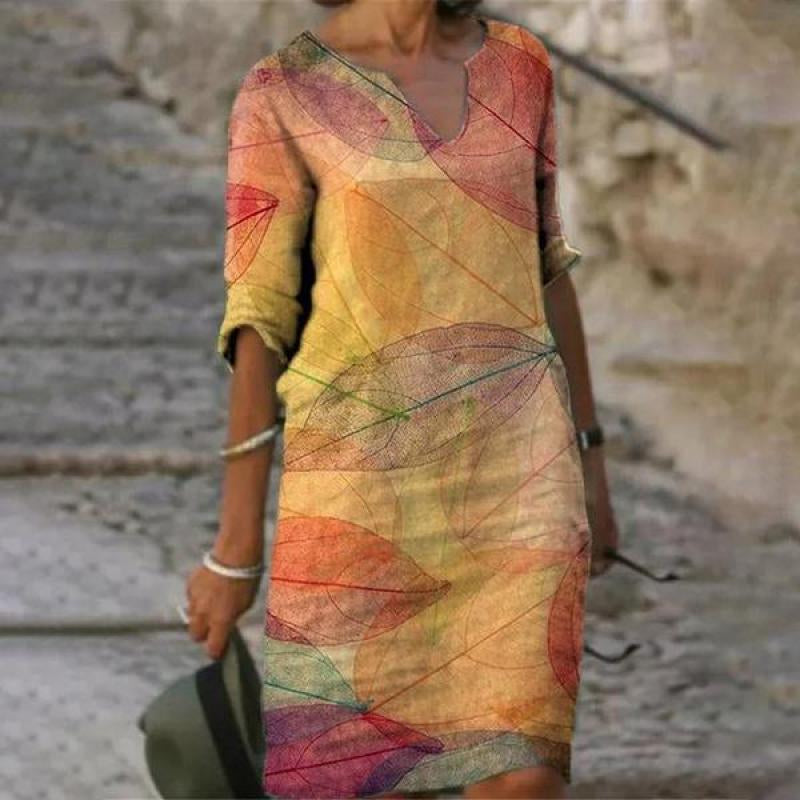 Valenzora | Charming linen dress with floral print