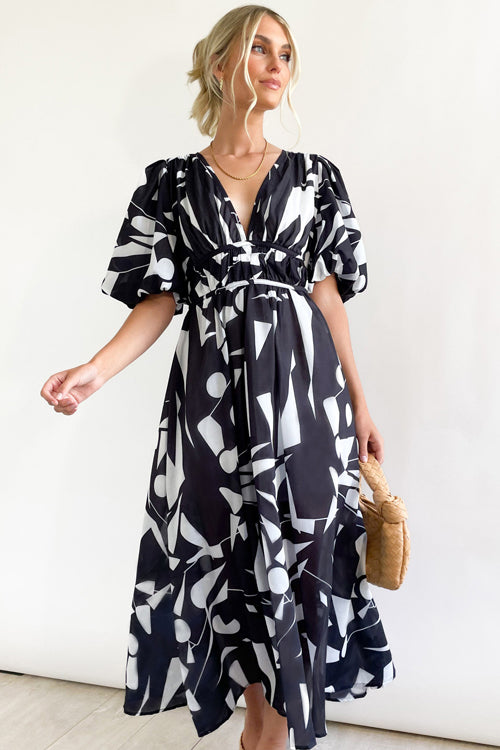 Valenzora | Real Love Print Puff Sleeve Maxi Dress
