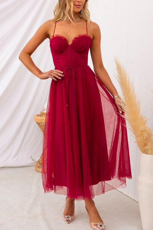 Valenzora | Rosiedress Open Back Fitted Swing Maxi Cami Tulle Dress