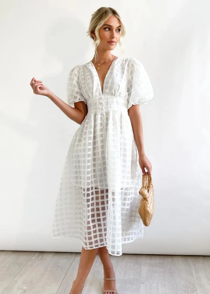 Valenzora | Puff Sleeve Midi Dress