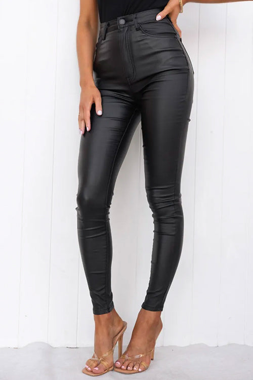 Valenzora | High-Waist-Hose aus Kunstleder, Stretch, schmale Passform