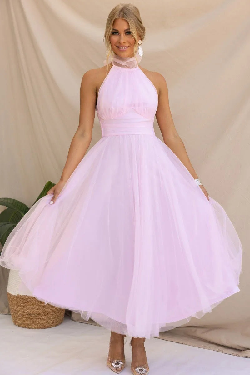 Valenzora | Halter Tulle Midi Dress