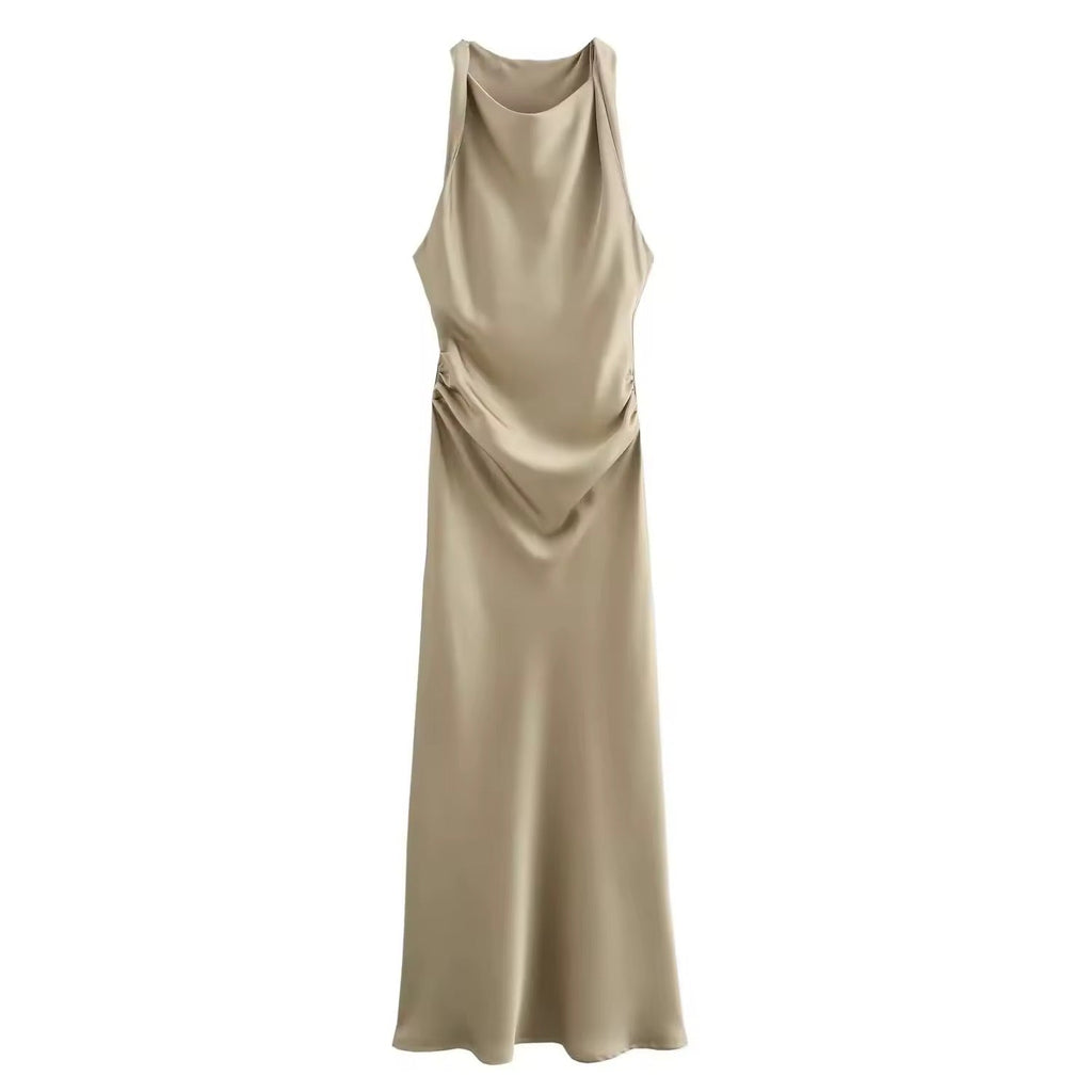 Valenzora | Satiniertes Maxikleid mit eleganter Drapierung