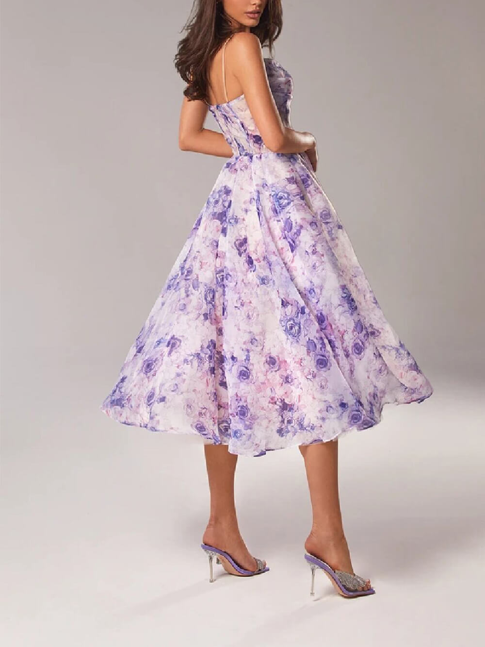 Valenzora | Chiffon-Schwingkleid Midi mit Blumenmuster für Damen