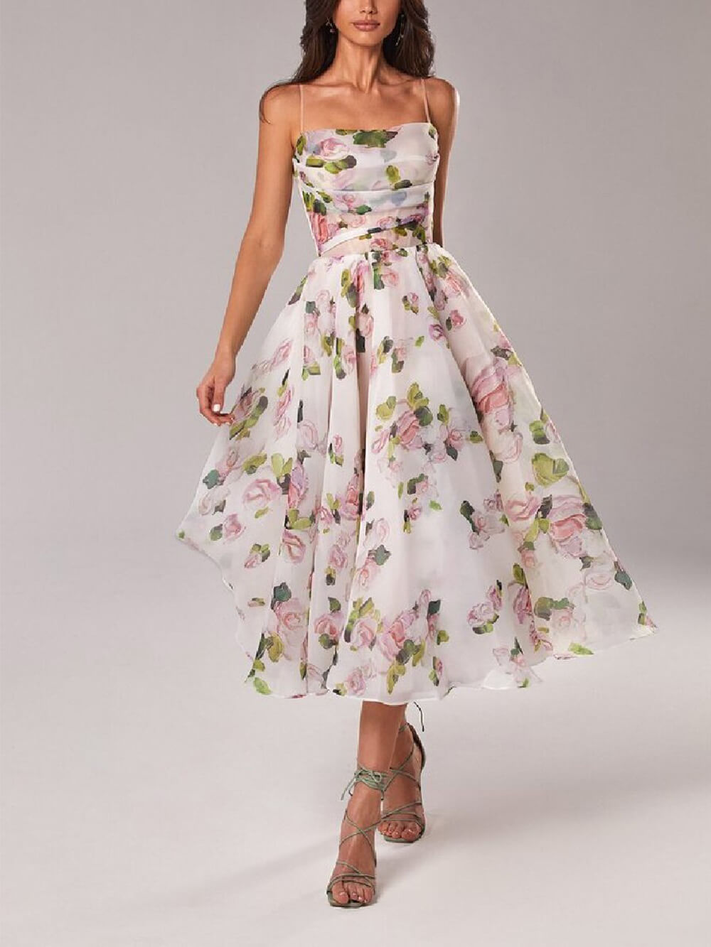 Valenzora | Chiffon-Schwingkleid Midi mit Blumenmuster für Damen