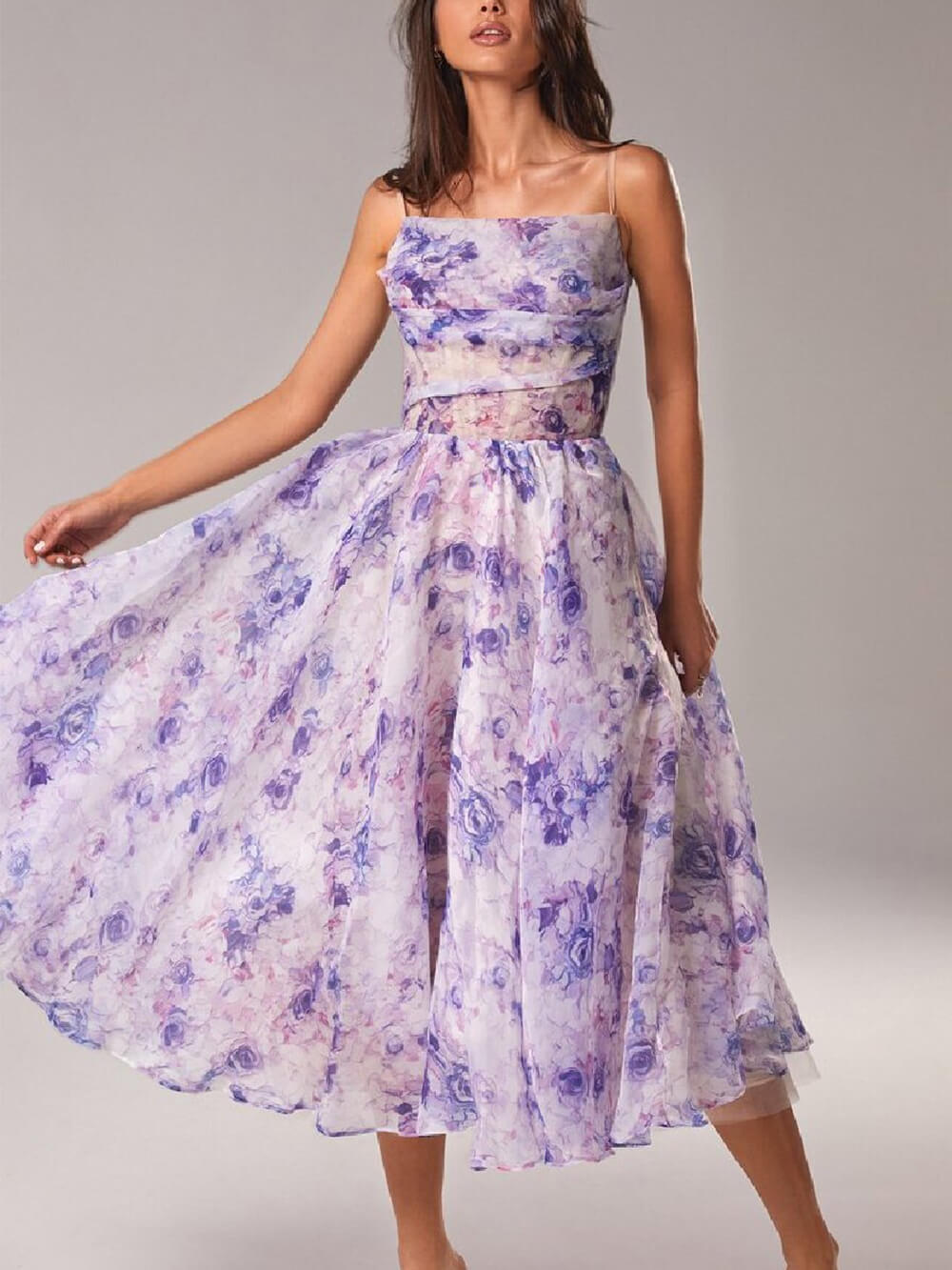 Valenzora | Chiffon-Schwingkleid Midi mit Blumenmuster für Damen